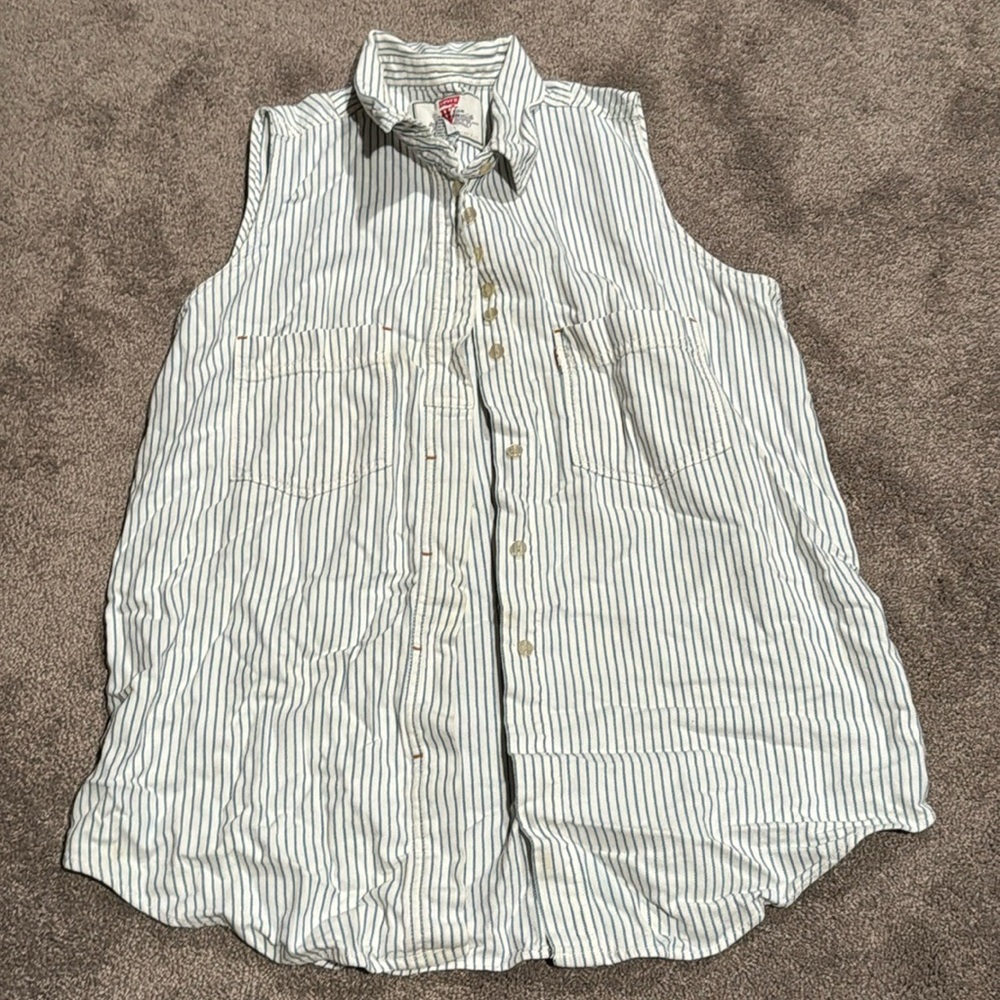 Levi’s Striped Sleeveless Button Front Shirt Utility Pocket Top SIZE L
